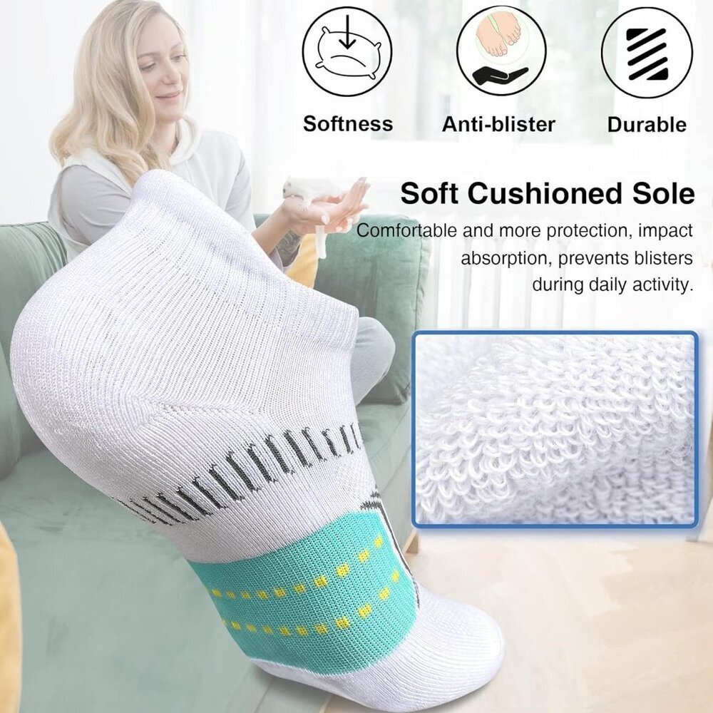 Womens Athletic Cushioned Anti-Blister Comfort Running Ankle Socks 5 Pairs - Picture 2 of 7